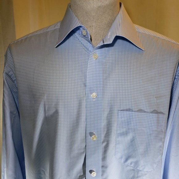ETON of Sweden, NWOT 17.5 Light Blue and White Mini Check, Classic Fit - Picture 4 of 13